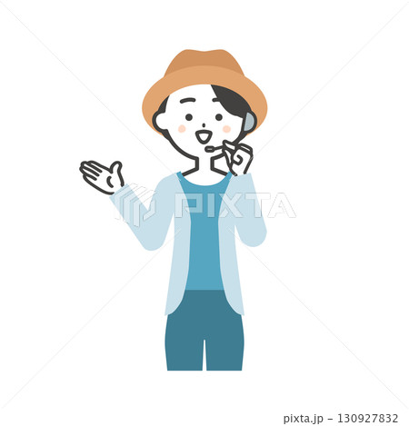 手を指す夏の屋外イベント司会者の女性イラスト 130927832