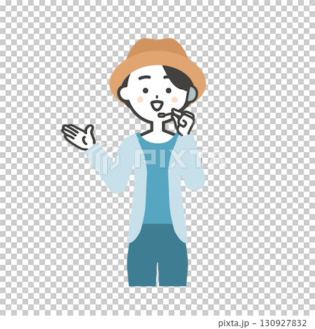 手を指す夏の屋外イベント司会者の女性イラスト 130927832