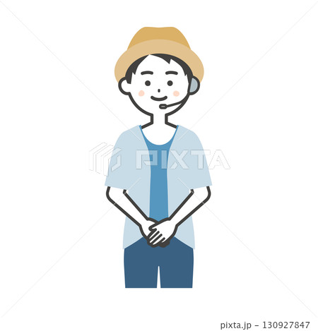 手を前で組む夏の屋外イベント司会者の男性イラスト 130927847