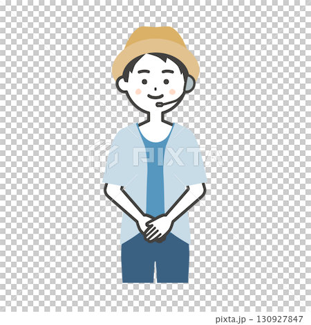 手を前で組む夏の屋外イベント司会者の男性イラスト 130927847