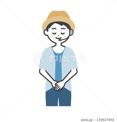 お辞儀する夏の屋外イベント司会者の男性イラスト お辞儀する夏の屋外イベント司会者の男性イラスト 130927848