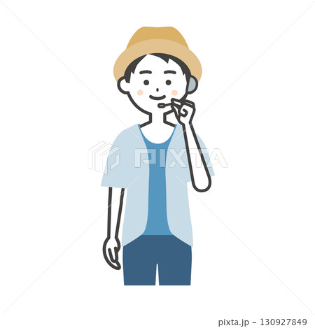 インカムを持つ夏の屋外イベント司会者の男性イラスト 130927849