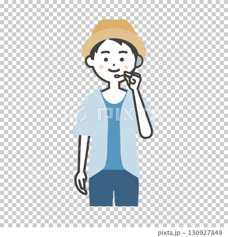 インカムを持つ夏の屋外イベント司会者の男性イラスト 130927849