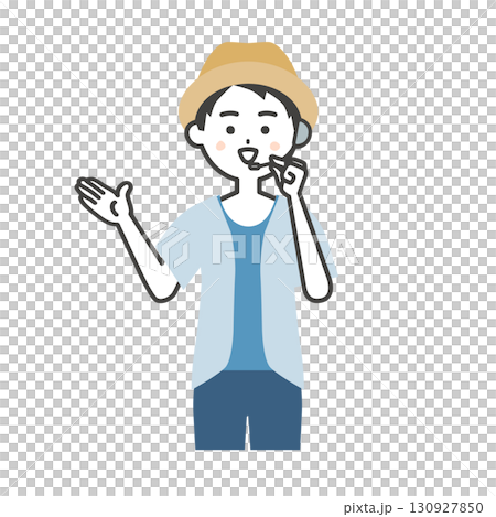 夏季戶外活動主持人指點的男性插圖 130927850