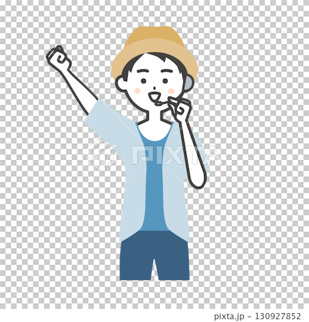 Illustration of a male host of a summer outdoor event making a pose 130927852