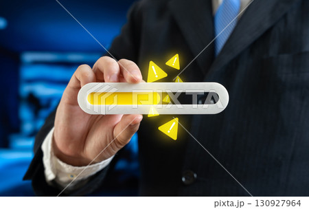 Progress bar in the middle warns of a threat. Efficiency problems. Declining liquidity and melting financial resources. Business risk, lack of contracts, market slowdown, economic instability. Progress bar in the middle warns of a threat. Efficiency problems. Declining liquidity and melting financial resources. Business risk, lack of contracts, market slowdown, economic instability. 130927964