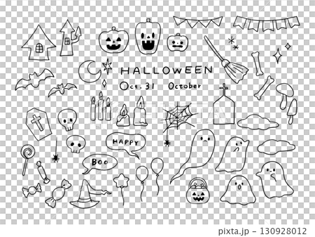 Halloween ghost and pumpkin illustration set (monochrome) 130928012