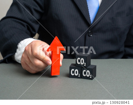 Rising carbon dioxide emissions. Technological solutions to reduce air pollution. Concept of clean energy, environmental protection and global warming. Useful for ecology, science and policy. 130928041