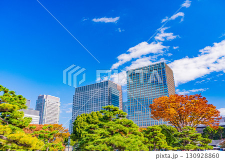 （東京）秋の日比谷公園から丸の内のビルを眺める 130928860