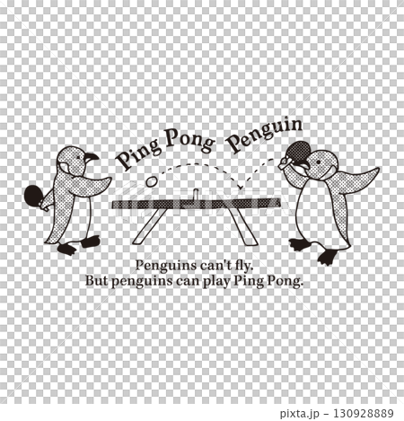 [乒乓企鵝] 一隻可愛的企鵝打乒乓球的插圖 130928889