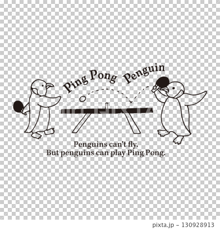 [Ping Pong Penguin] Illustration of a cute penguin playing table tennis (line drawing) 130928913