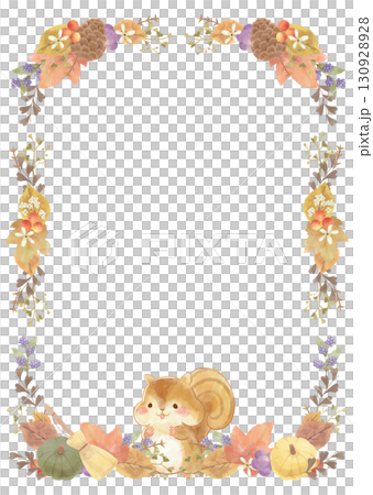 水彩松鼠秋框垂直/可愛背景圖 130928928