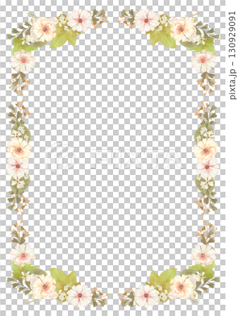 水彩畫的白色花朵垂直框架/植物優雅的設計/可用於信紙和邀請卡的背景插圖 水彩畫的白色花朵垂直框架/植物優雅的設計/可用於信紙和邀請卡的背景插圖 130929091