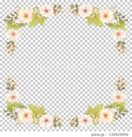 水彩白花框/植物優雅的設計/可用於信紙和邀請卡的背景插圖 130929092