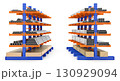Double row of cantilever modular storage racking system on white background - 3D illustration 130929094