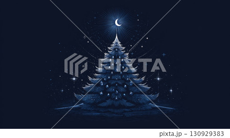 Blue Christmas tree with glowing star topper 130929383