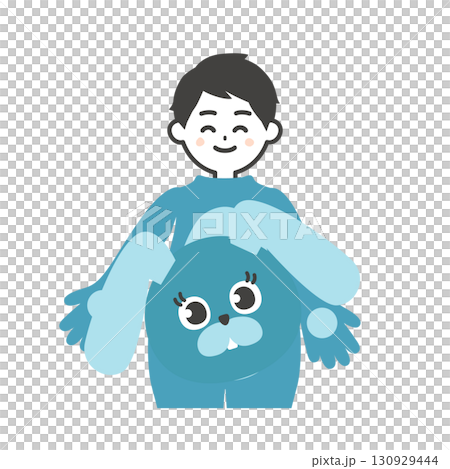 脱いだ着ぐるみの頭を持つ男性イラスト 130929444