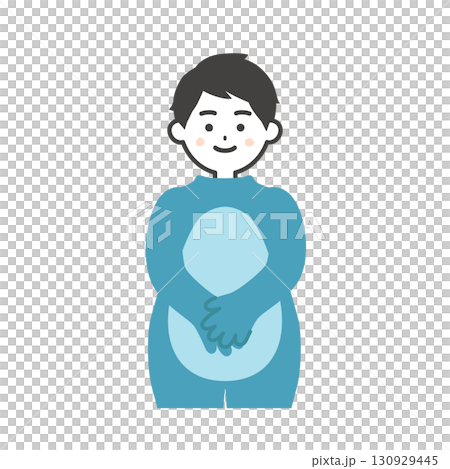 一名男子脫下服裝頭並雙手在身前緊握的插圖 130929445