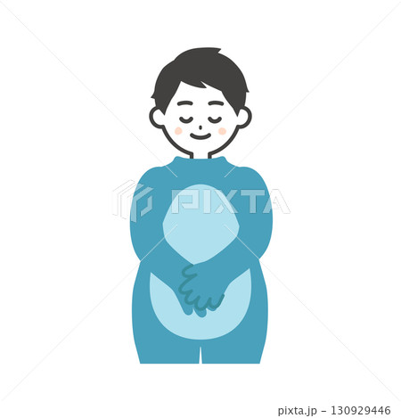 お辞儀する着ぐるみの頭を脱いだ男性イラスト 130929446