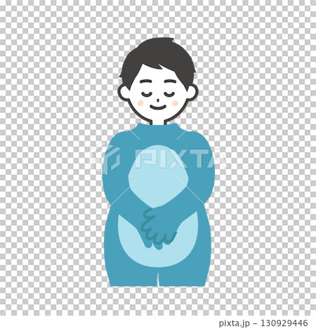 Illustration of a man in a costume bowing with his head removed 130929446