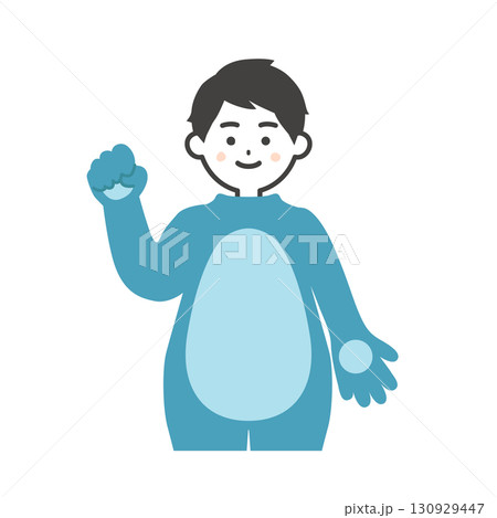 ガッツポーズをする着ぐるみの頭を脱いだ男性イラスト ガッツポーズをする着ぐるみの頭を脱いだ男性イラスト 130929447