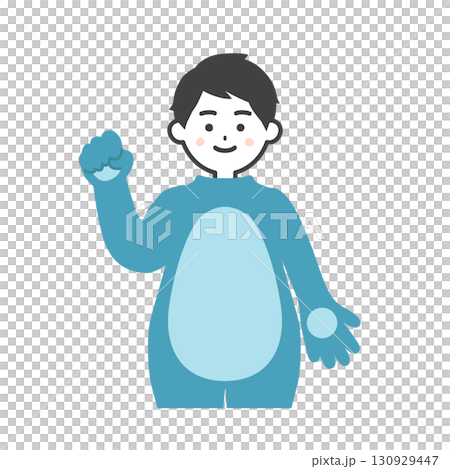 ガッツポーズをする着ぐるみの頭を脱いだ男性イラスト ガッツポーズをする着ぐるみの頭を脱いだ男性イラスト 130929447