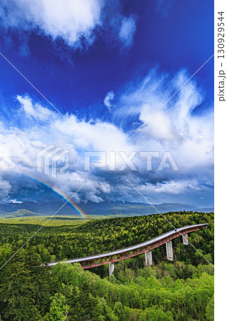 雨上がりの三国峠に現れたドラマチックな虹 130929544
