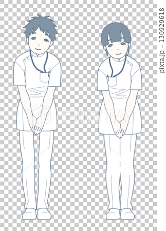 軽くお辞儀をした姿勢で微笑む看護師 軽くお辞儀をした姿勢で微笑む看護師 130929618