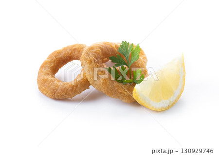 Crispy fried squid rings isolated on white background 130929746