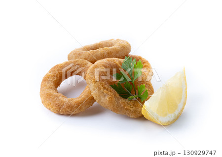 Crispy fried squid rings isolated on white background 130929747