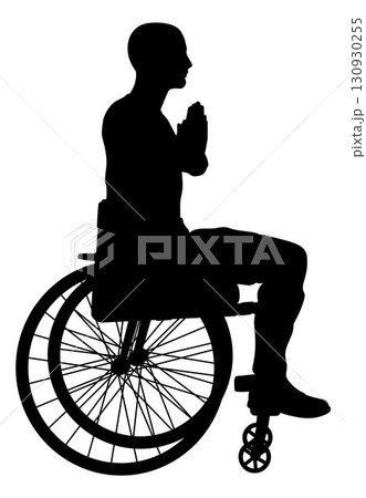 Silhouette Man Wheelchair Hands in Prayer 130930255