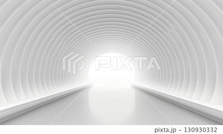 White Tunnel with Light at End, Abstract Background, and 3D Render. White Tunnel with Light at End, Abstract Background, and 3D Render. 130930332
