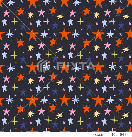 Black whimsical Christmas pattern with colorful stars and doodles 130930472