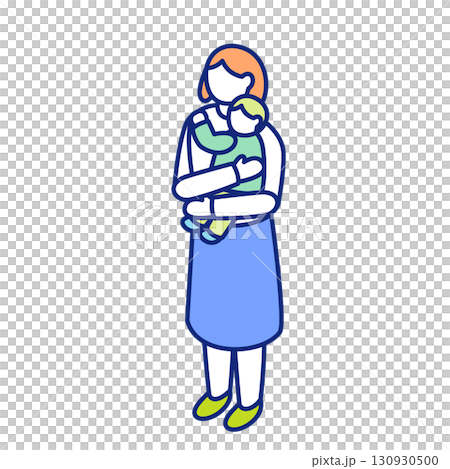 一名婦女抱著嬰兒並撫養孩子的等距插圖 130930500