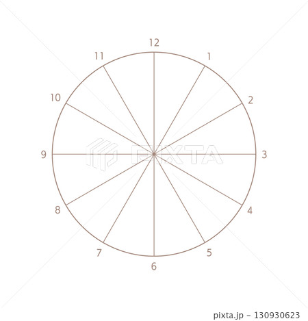 シンプルな数字付きの12分割の円形フレーム - 円グラフや時間・1年間などの図表のテンプレート シンプルな数字付きの12分割の円形フレーム - 円グラフや時間・1年間などの図表のテンプレート 130930623