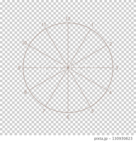 シンプルな数字付きの12分割の円形フレーム - 円グラフや時間・1年間などの図表のテンプレート シンプルな数字付きの12分割の円形フレーム - 円グラフや時間・1年間などの図表のテンプレート 130930623
