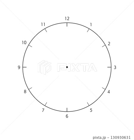 1-12の数字付きのアナログ時計のテンプレート - 半日･12時間･1年間などのログや円グラフの素材 130930631