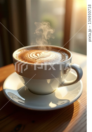 hot coffee on wood background 130930718