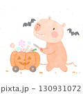 Cute Capybara Halloween Watercolor 130931072