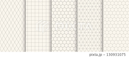 Collection of seamless decorative monochrome grid simple patterns - geometric ornamental luxury design. Repeatable beige elegant backgrounds. Symmetry endless prints 130931075