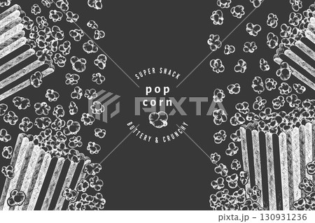 Hand Drawn Vector Pop Corn Illustration. Not AI Generated. Movie Night Chalk Board Background. Old Fashioned American Culture Banner. Vintage Popcorn Design Template. 130931236