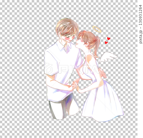 天使の女性と照れている男性 130931264
