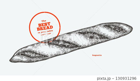 Hand Drawn Vector Baguette Illustration. Not AI Generated. Retro Bakery Isolated Image. Old School Bread Food Hand Drawn Vector Baguette Illustration. Not AI Generated. Retro Bakery Isolated Image. Old School Bread Food 130931296