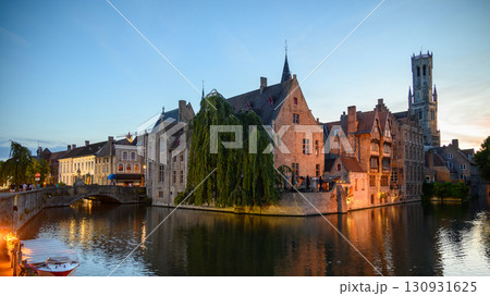 Night view of Historical Medieval Old Town and UNESCO World Culture Heritage site of Bruges in West Flanders, Belgium Night view of Historical Medieval Old Town and UNESCO World Culture Heritage site of Bruges in West Flanders, Belgium 130931625