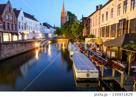 Night view of Historical Medieval Old Town and UNESCO World Culture Heritage site of Bruges in West Flanders, Belgium 130931629