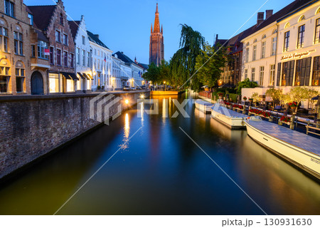 Night view of Historical Medieval Old Town and UNESCO World Culture Heritage site of Bruges in West Flanders, Belgium 130931630