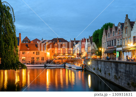 Night view of Historical Medieval Old Town and UNESCO World Culture Heritage site of Bruges in West Flanders, Belgium 130931631