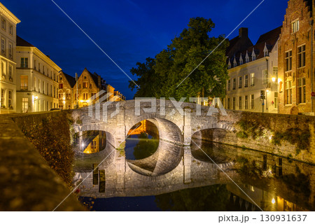Night view of Historical Medieval Old Town and UNESCO World Culture Heritage site of Bruges in West Flanders, Belgium Night view of Historical Medieval Old Town and UNESCO World Culture Heritage site of Bruges in West Flanders, Belgium 130931637