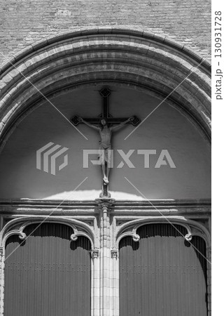 Facade detail on the Saint Salvator Cathedral main Roman Catholic gothic church in Bruges, Belgium Facade detail on the Saint Salvator Cathedral main Roman Catholic gothic church in Bruges, Belgium 130931728