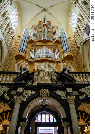 Interior of the Saint Salvator Cathedral main Roman Catholic gothic church in Bruges, Belgium 130931734